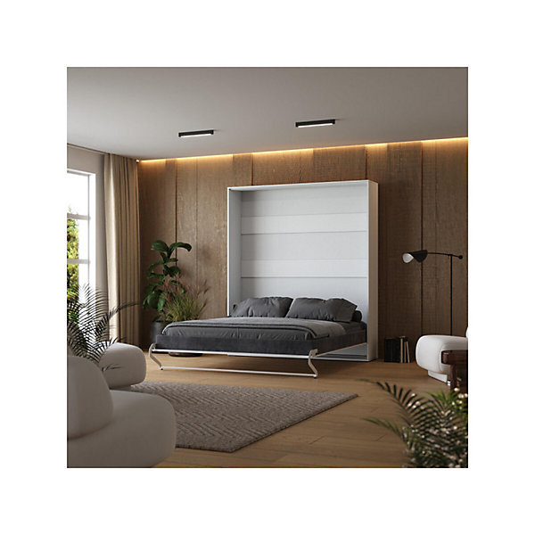 Lit escamotable 180x200cm Vertical Lit Mural SUP M1 avec cadre rembourré Blanc-Blanc brillant