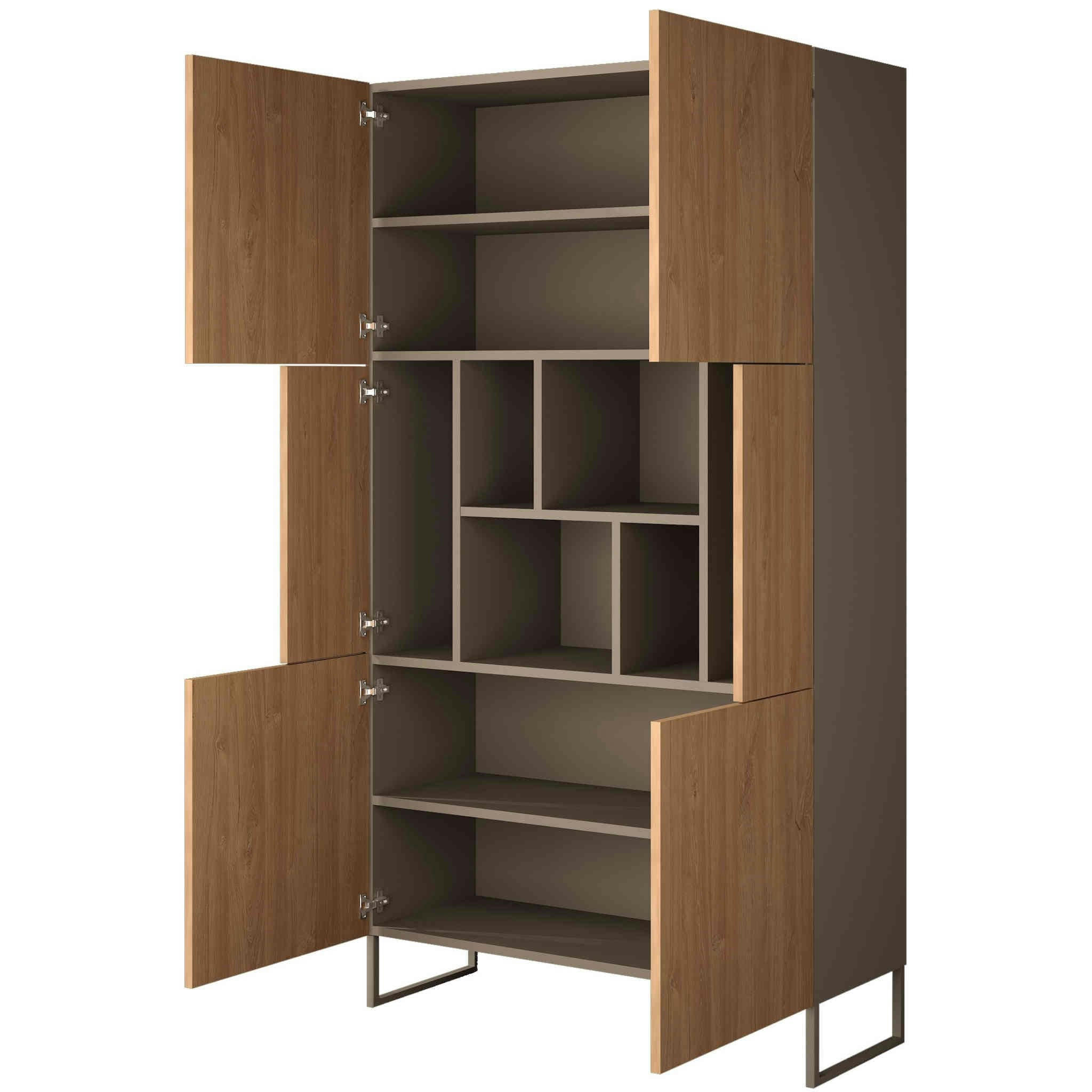 - Bibliothèque 6 portes avec niches cases + portes bois naturel