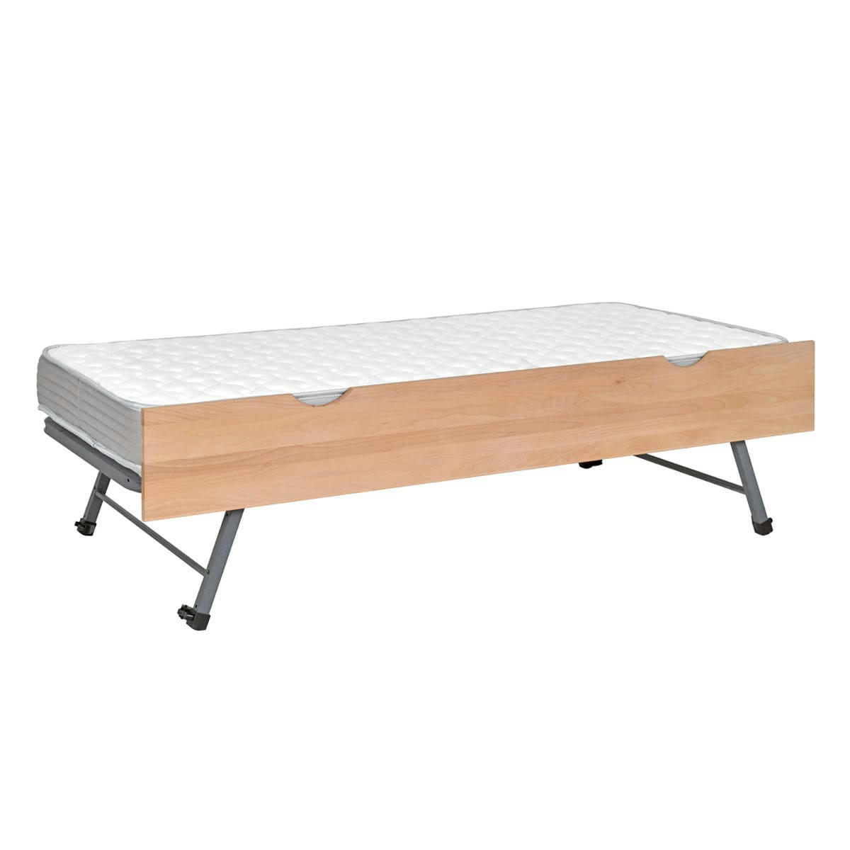 KALA - Ensemble sommier gigogne avec façade 80x190 cm effet bois naturel