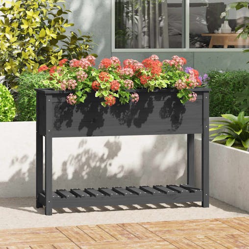 NNEVL Planter with Shelf Grey 111.5x34.5x81 cm Solid Wood Pine