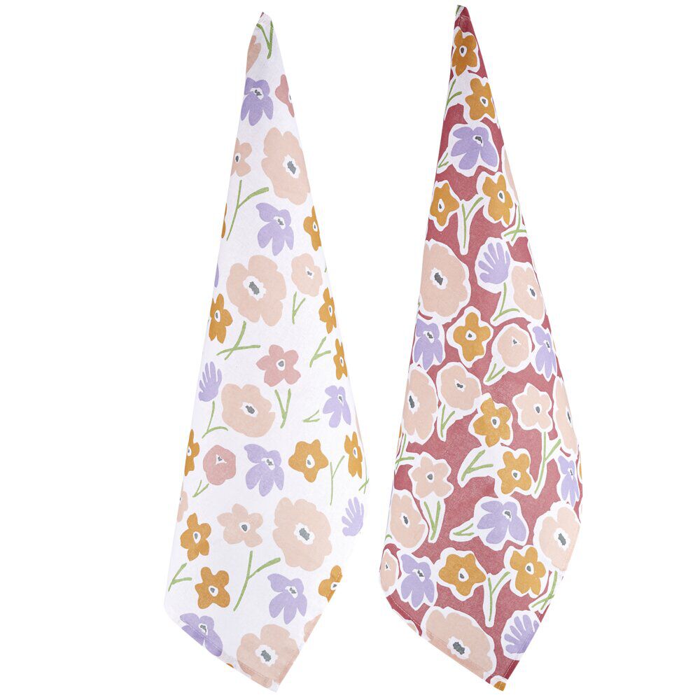 Torchon en coton x2 motif floral 45x65cm