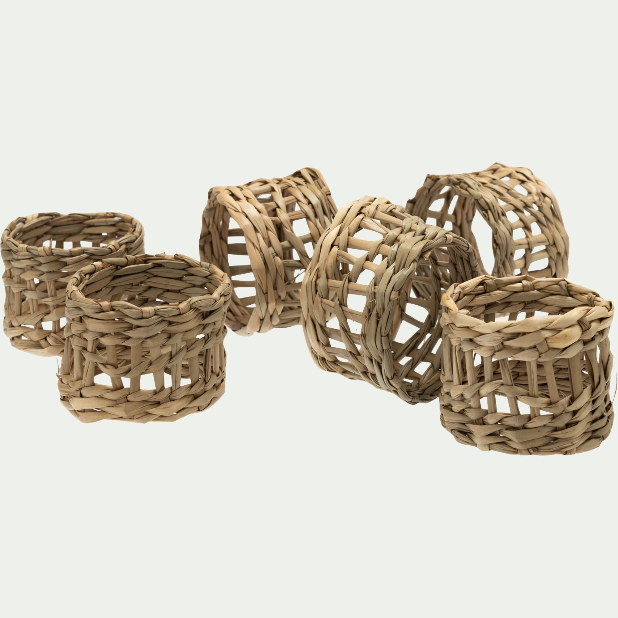 TRESSE - Lot de 6 ronds de serviette en jonc de mer - naturel