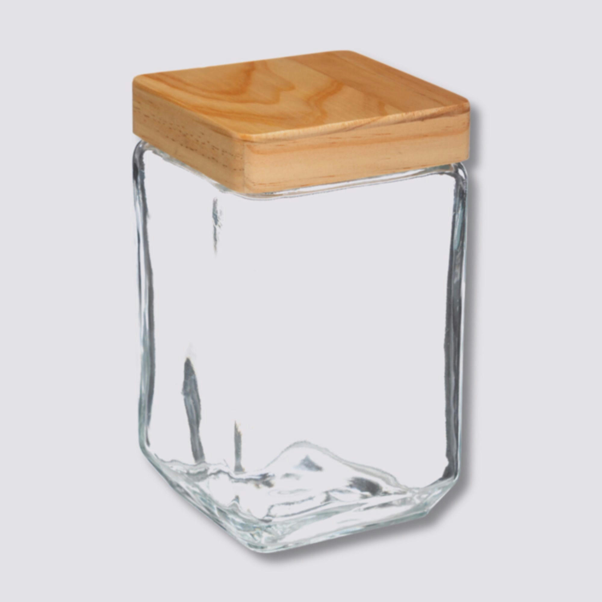 - Bocal cuisine carré en verre avec bouchon bois - 1.7L