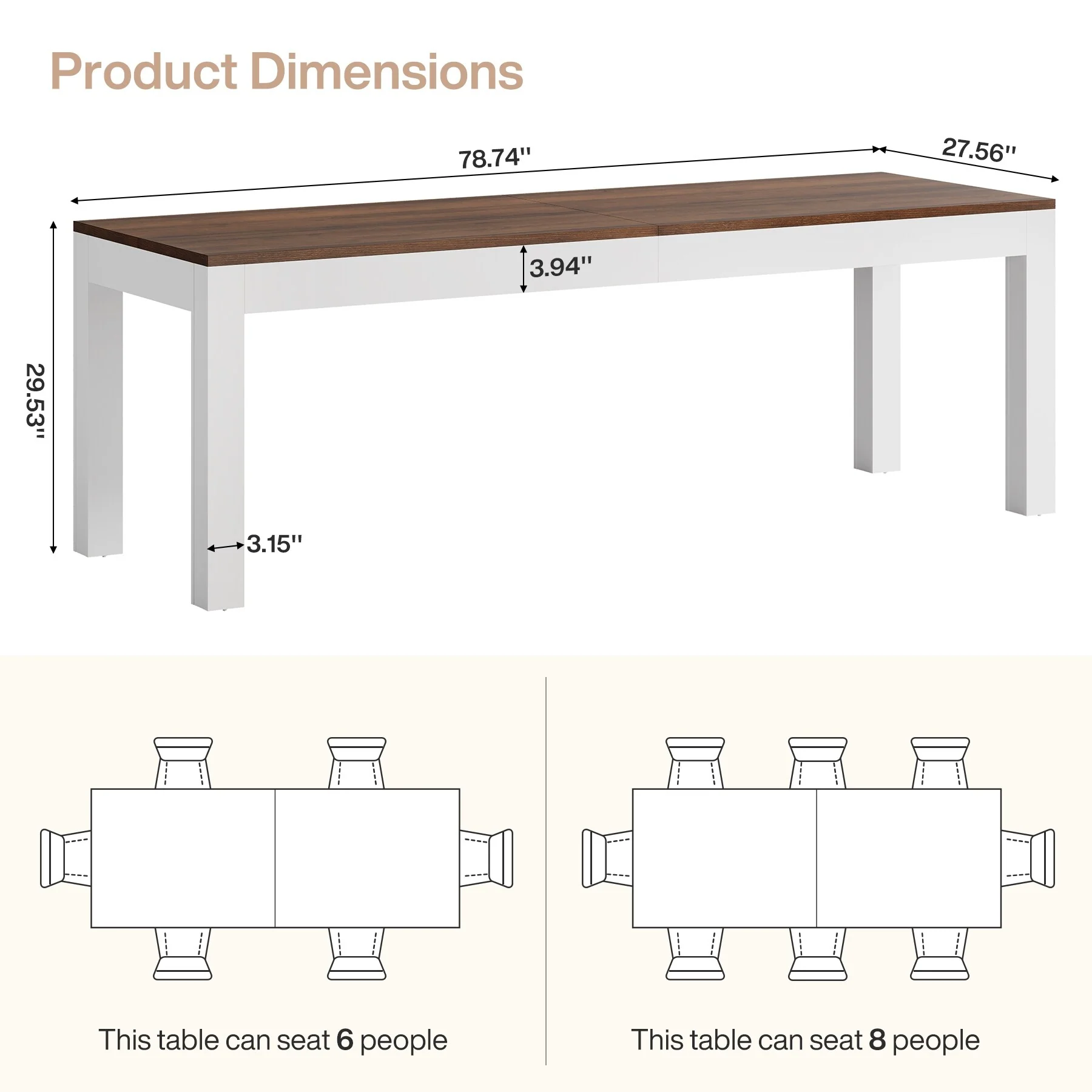 79 Inch Conference Table for 6-8, 6.56 ft Rectangular Meeting Table