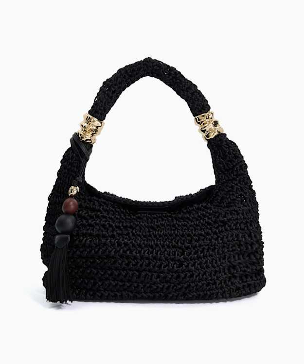 Determine Black - Woven Beaded Accent Shoulder Bag