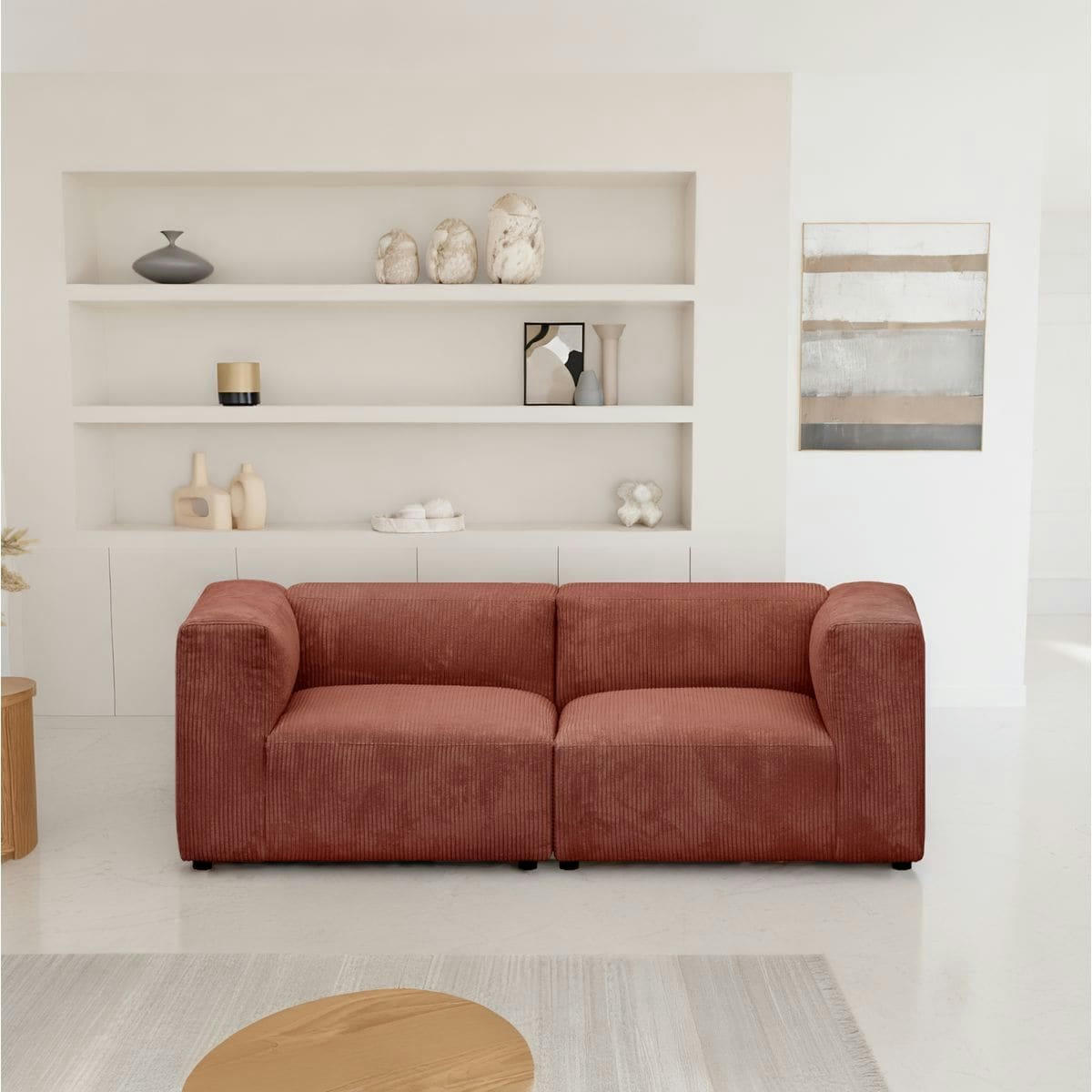 MODULO NEW - Canapé modulable 3 places en velours côtelé rouille