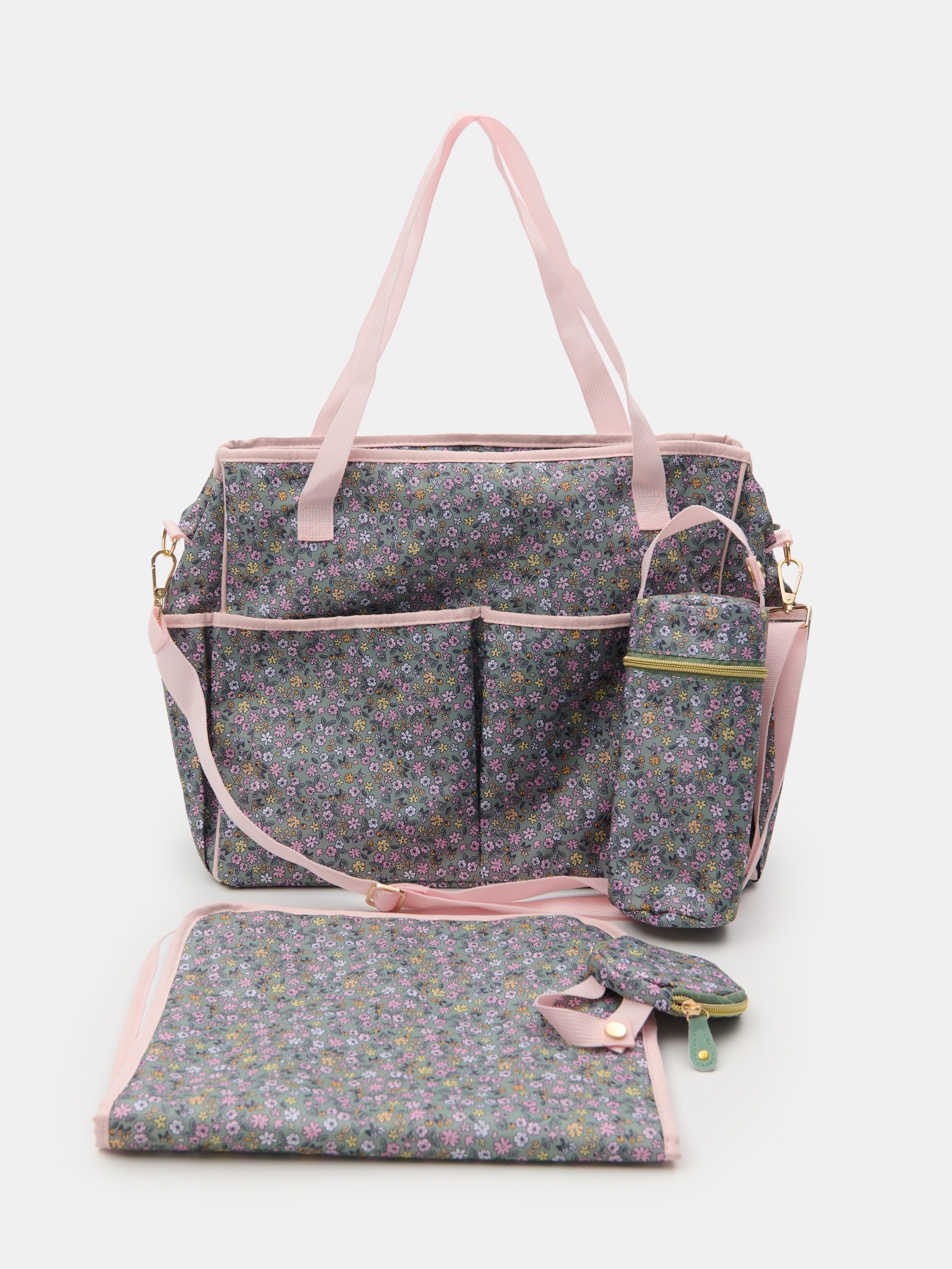 Torba i akcesoria do wózka w kwiatowy wzór 4 pack