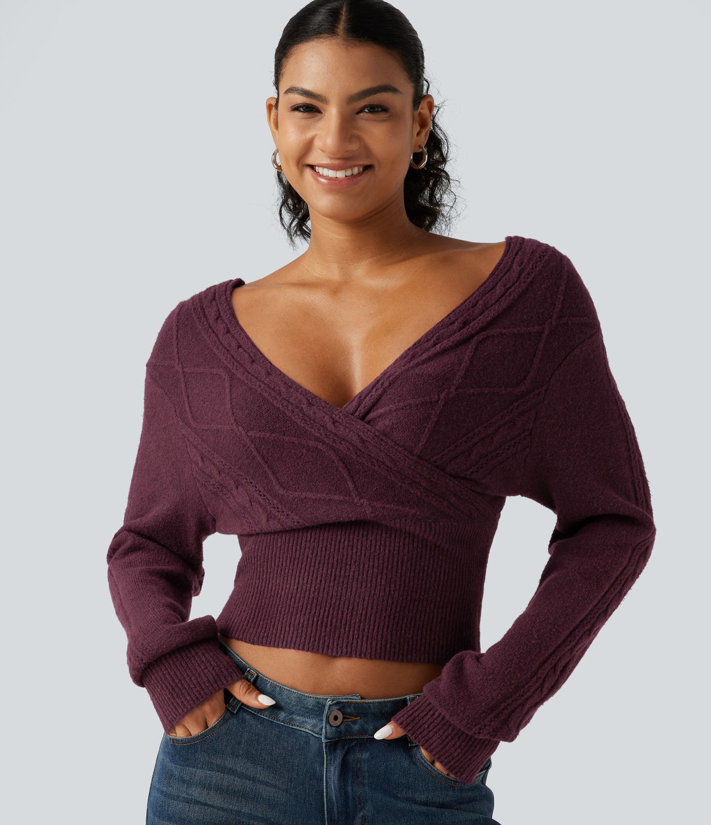 Pull à encolure en V, manches longues et dos en V