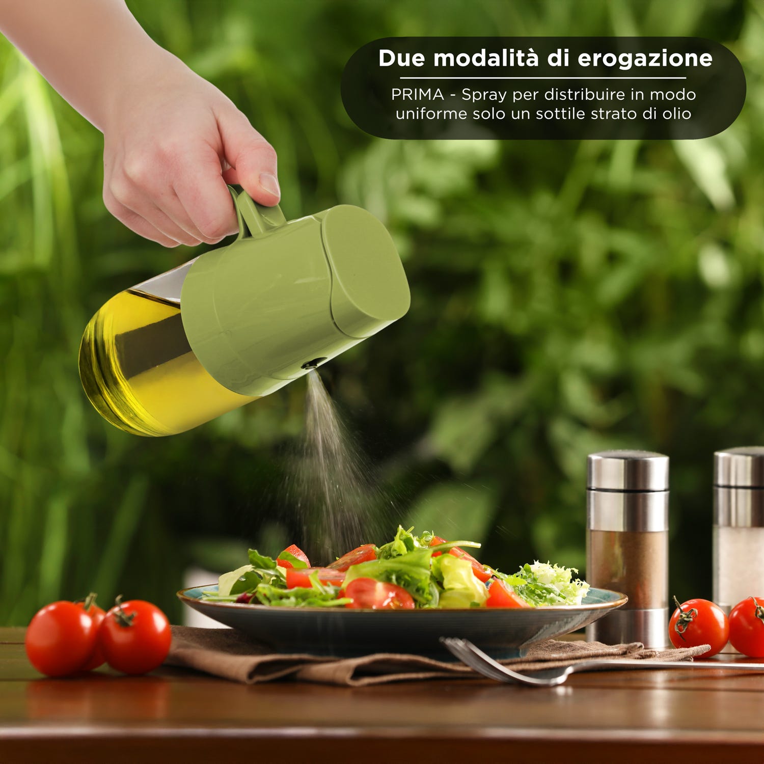 Oliera spray e versa vetro 300 ml tappo verde