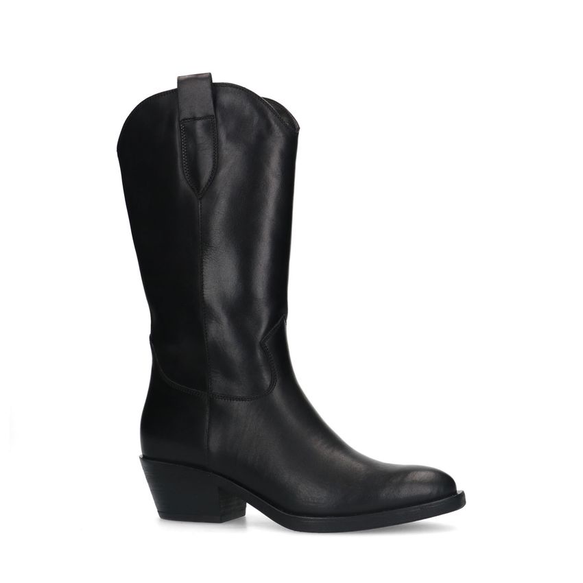 Manfield Zwarte leren cowboy laarzen