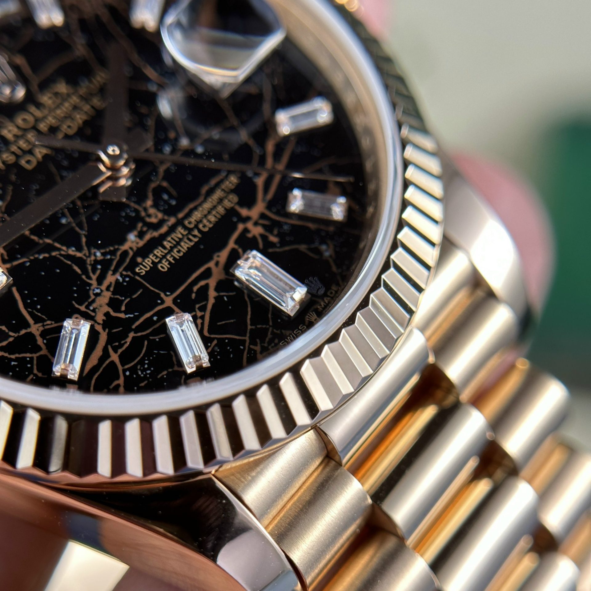 Rolex Day-Date 228235 RG Plated Eisenkiesel Dial CZ Diamonds 40mm Super Clone