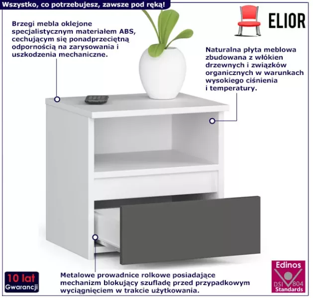 Minimalistyczna szafka nocna biały   szary - Tiska