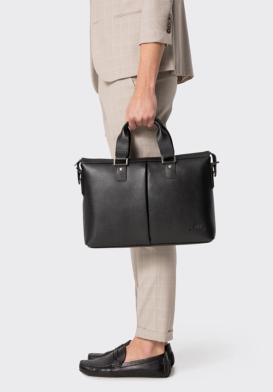 Torba na laptopa 15,6” ze skóry naturalnej groszkowej czarna