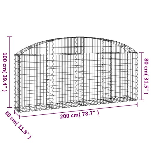 NNEVL Arched Gabion Basket 200x30x80/100 cm Galvanised Iron