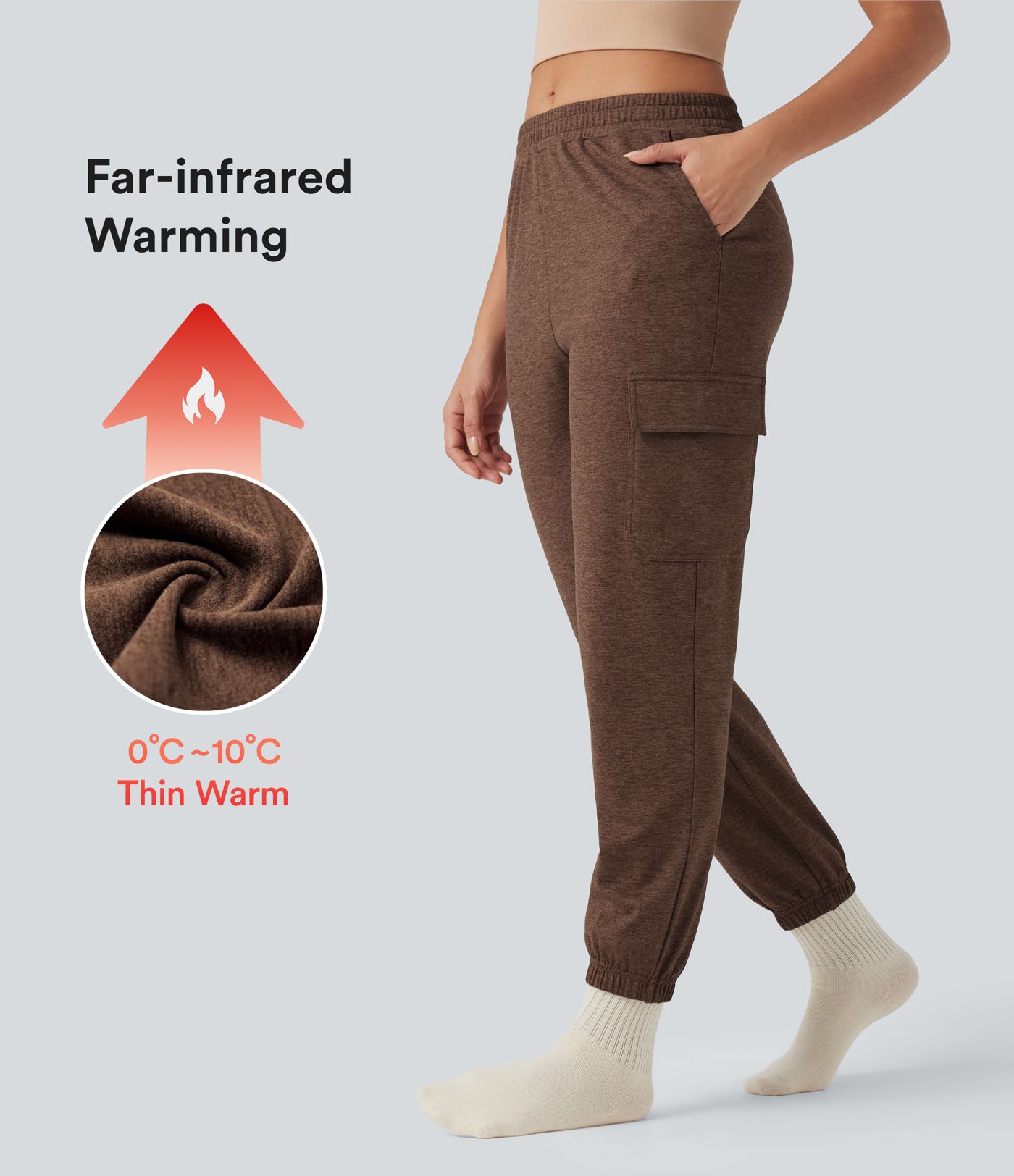 Jogging jogging cargo thermique décontraction taille mi-haute séchage rapide chiné avec poches - UPF40