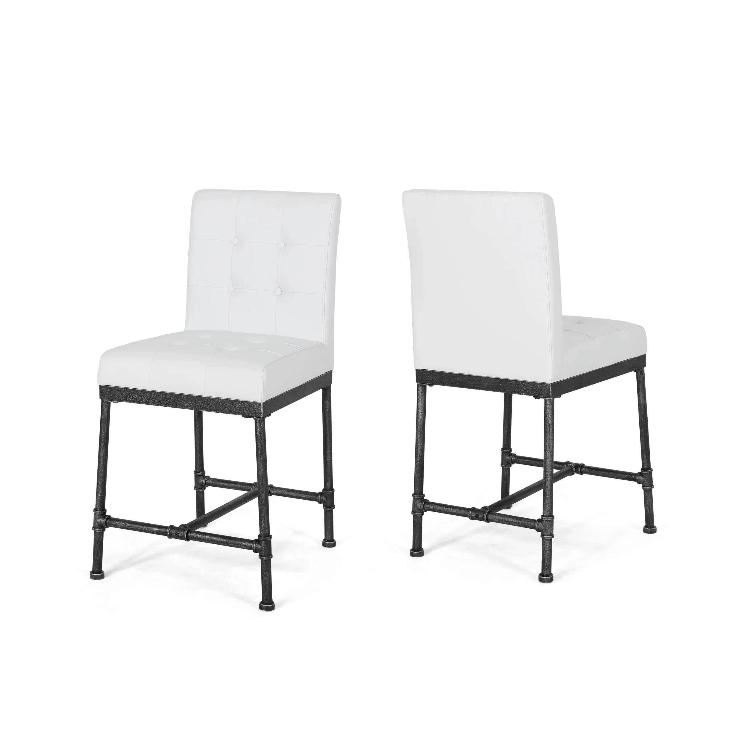 Roomfitters Padded Counter Height Chair Set of 2, Tufted Backrest, Modern Dining Seating, White