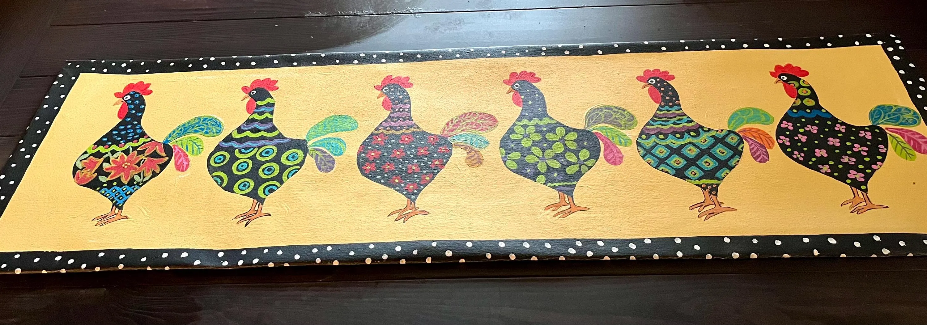 Hand painted Chicken Floorcloth/ (20”x48”) Farmhouse Kitchen Mat