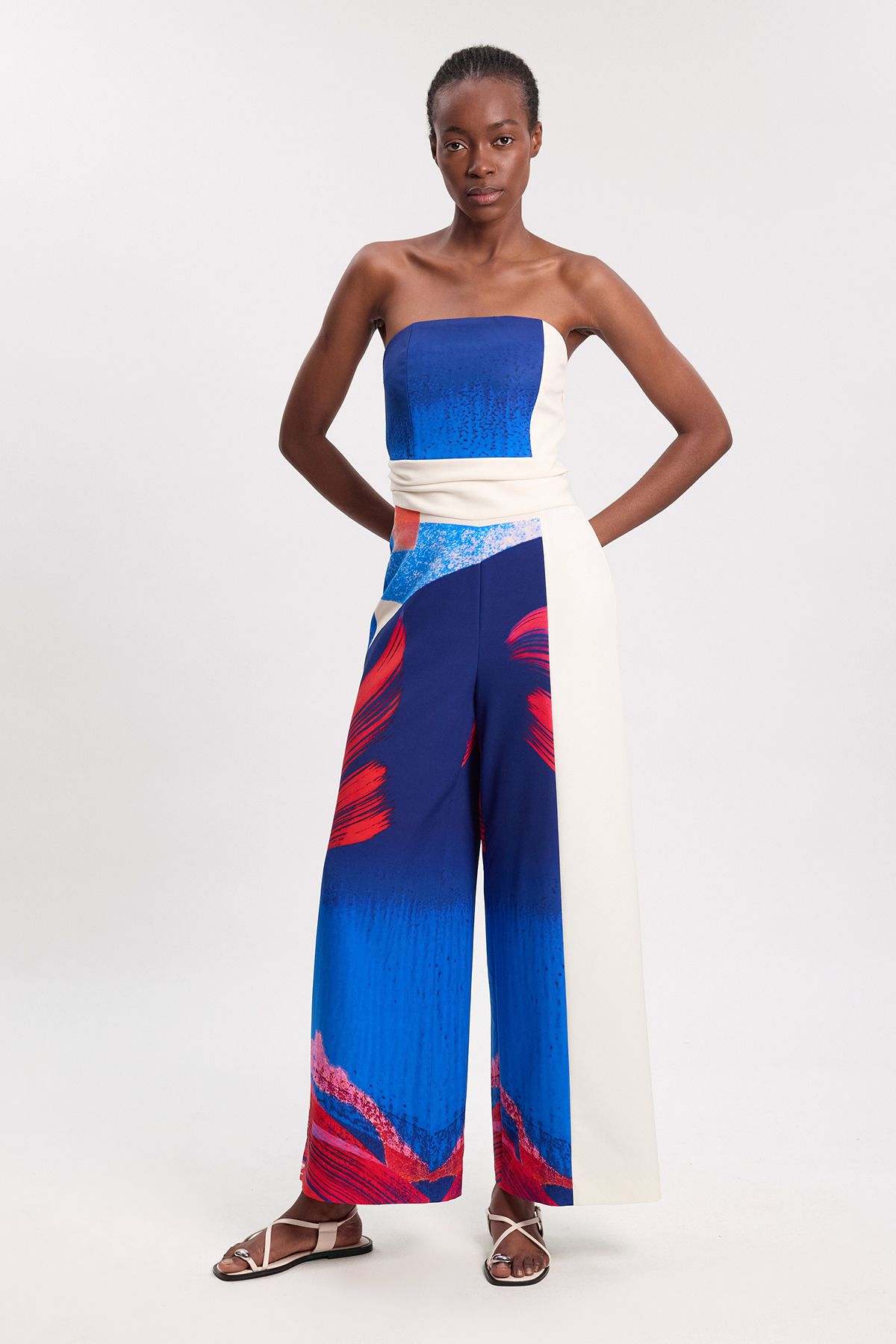 KarenMillen Petite Soft Tailored Colour Block Tailored Bandeau Jumpsuit