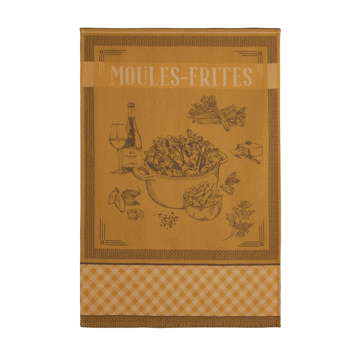 MOULES FRITES - Torchon en coton jaune 50x75
