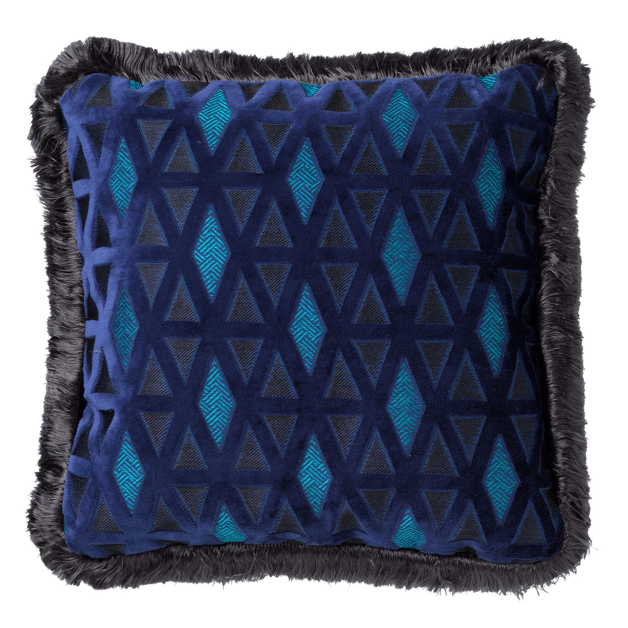 - Coussin bleu en velours 45x45 cm avec motif