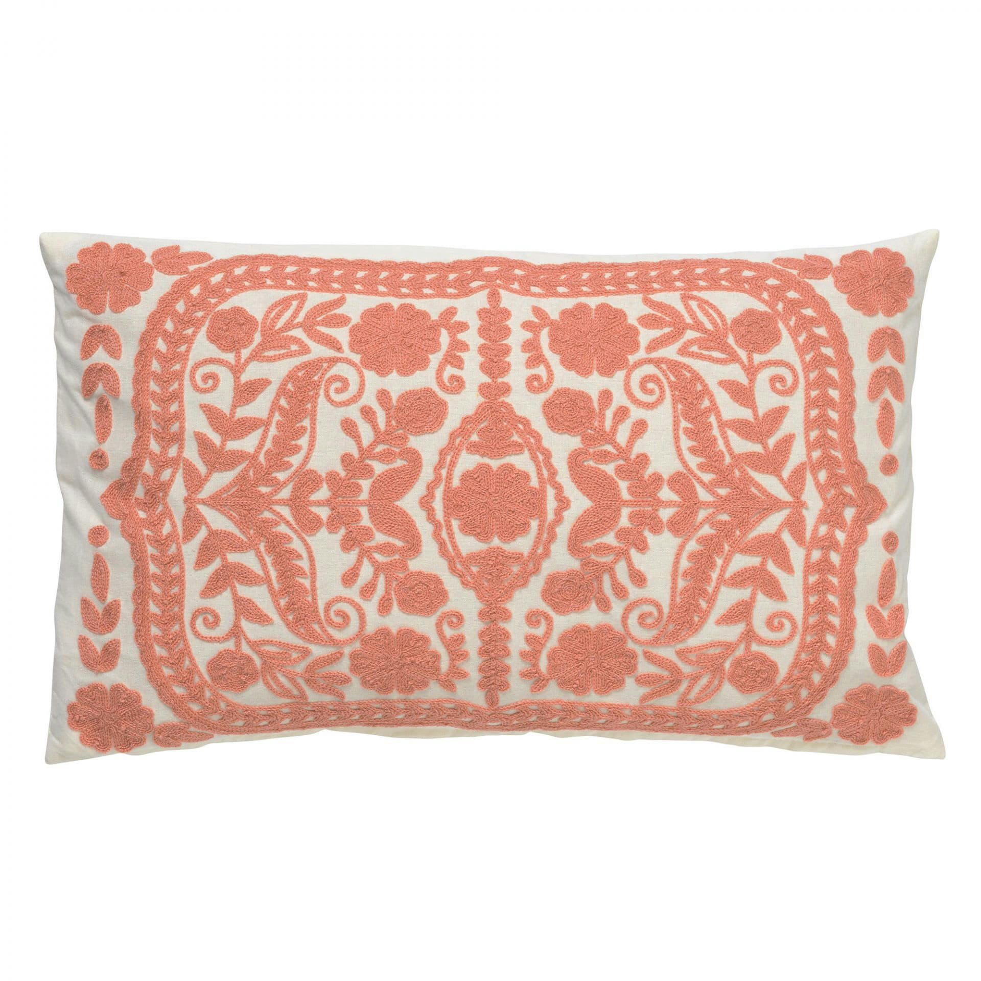 - Coussin - rose en coton 30x50 cm avec motif fleuri