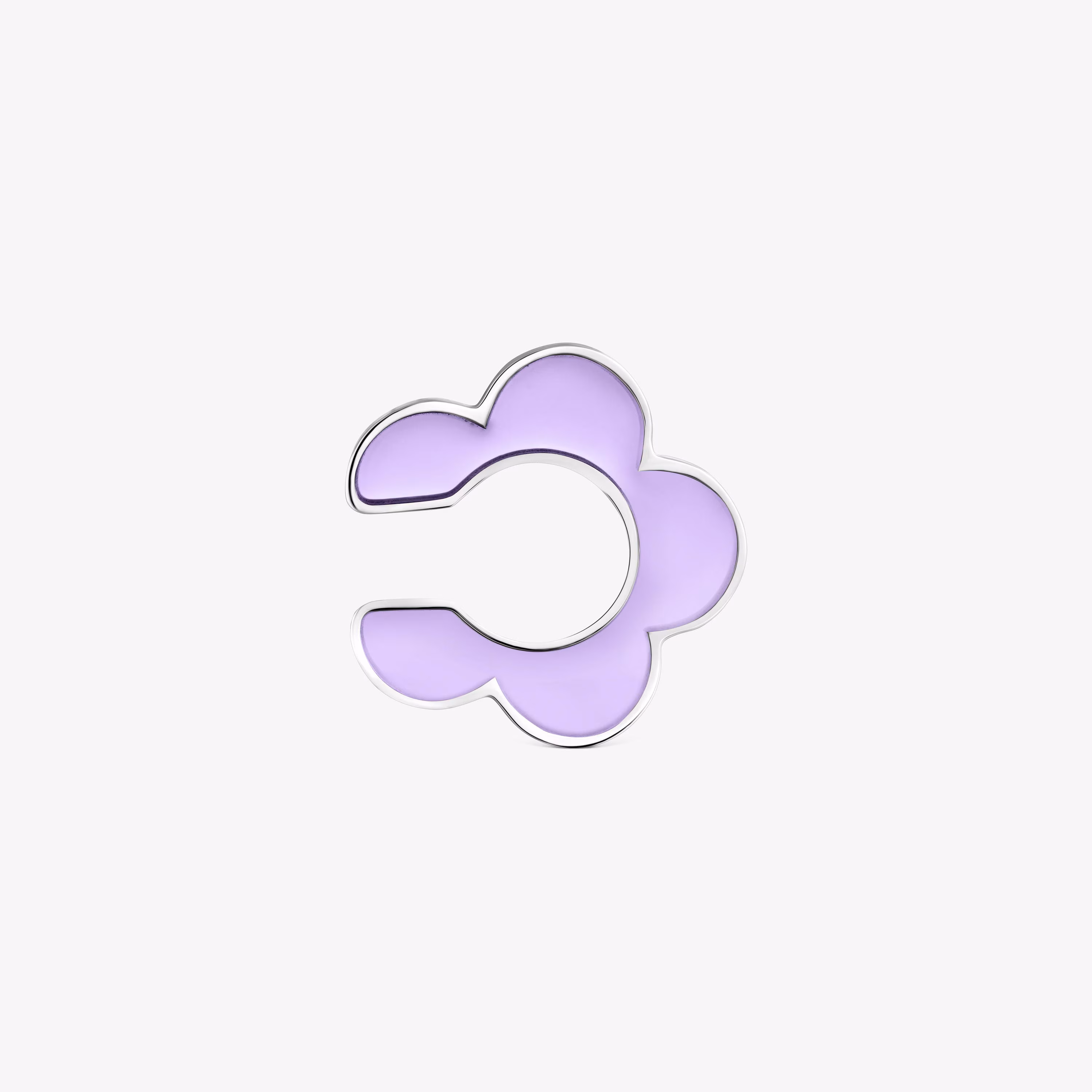 Earcuff flor de acero y resina lila Galaxy