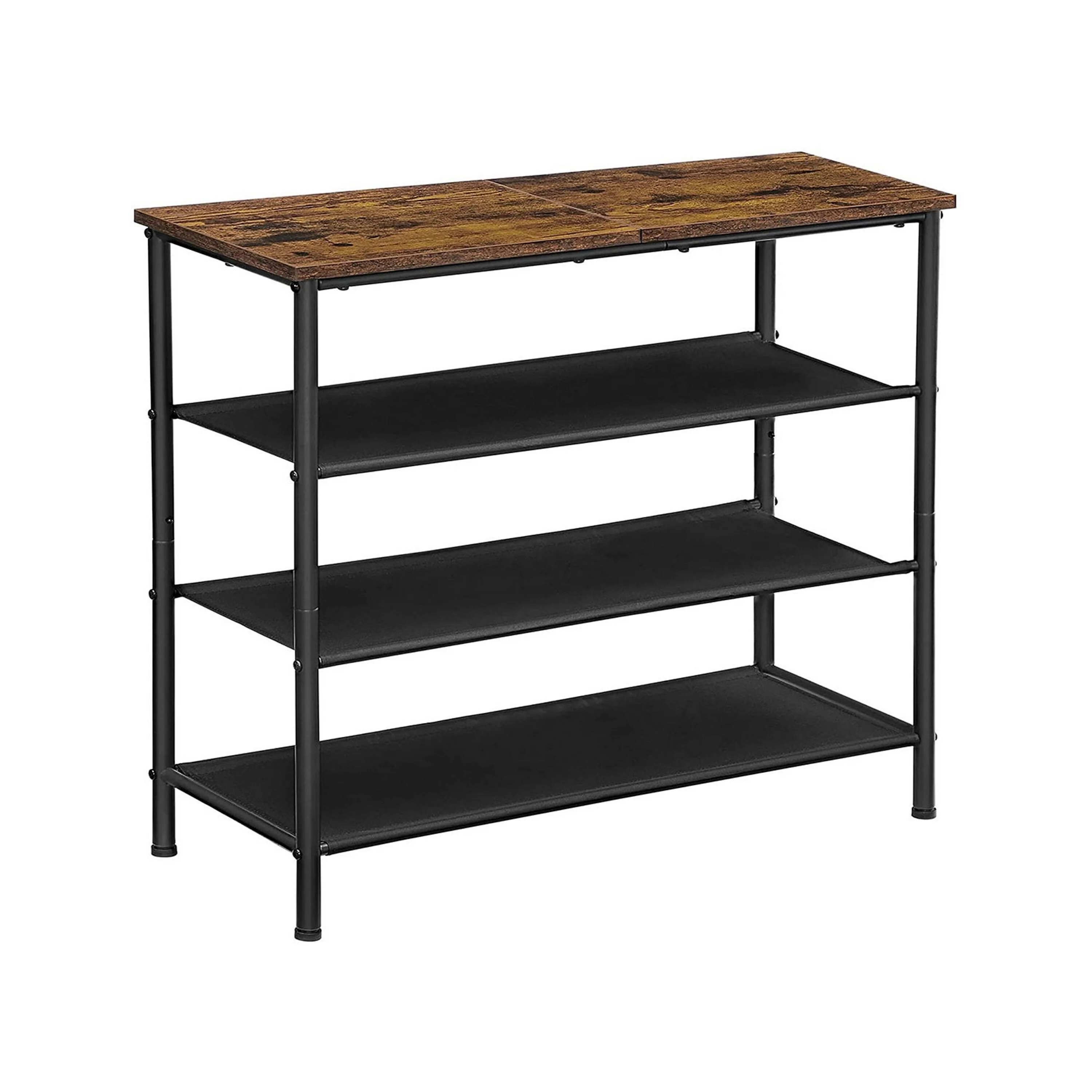 Byn 30 Inch Modern Shoe Rack, 4 Tier Shelves, Adjustable Black Steel, Brown