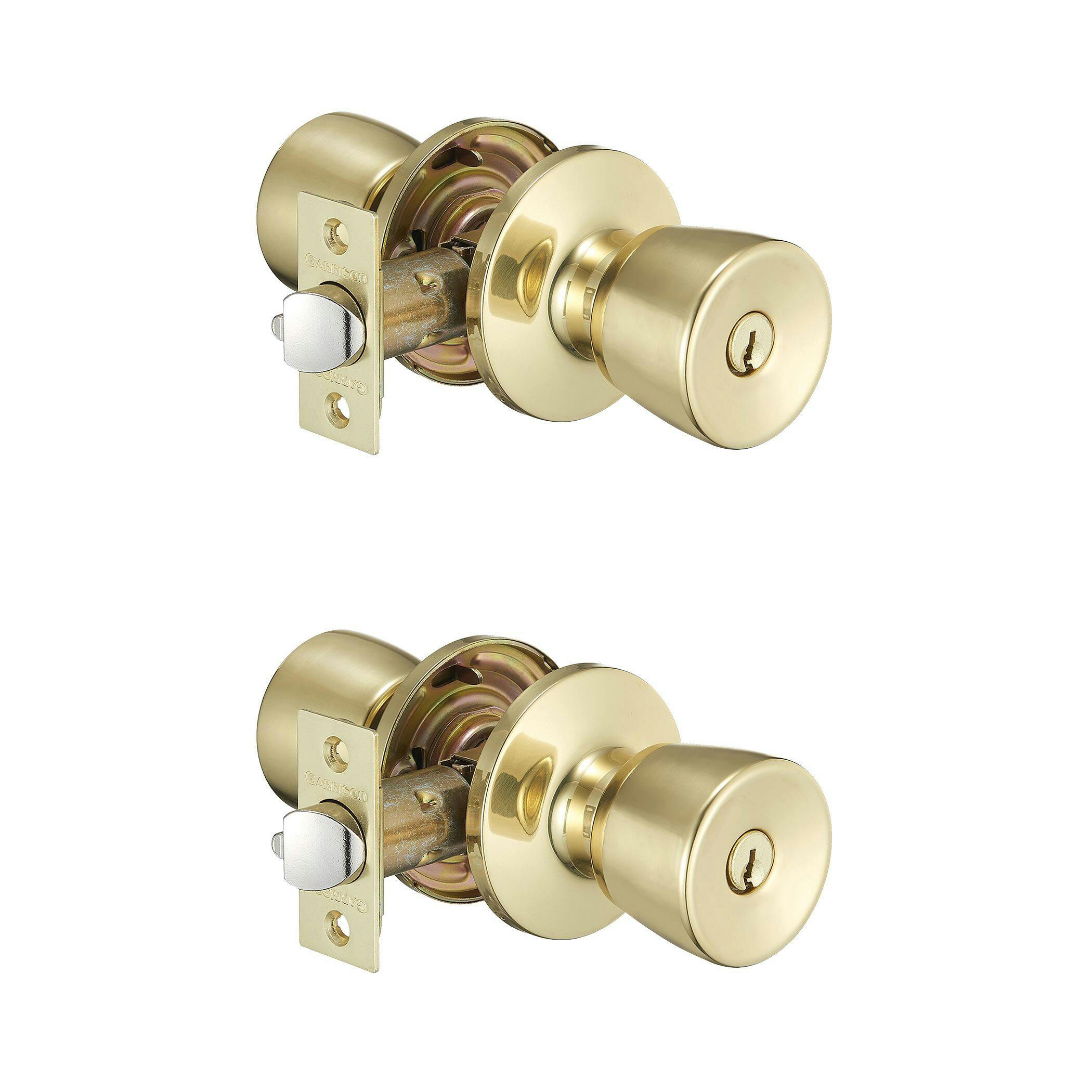 Garrison Tulip Twin Door Knob Combo Pack, Polished Brass