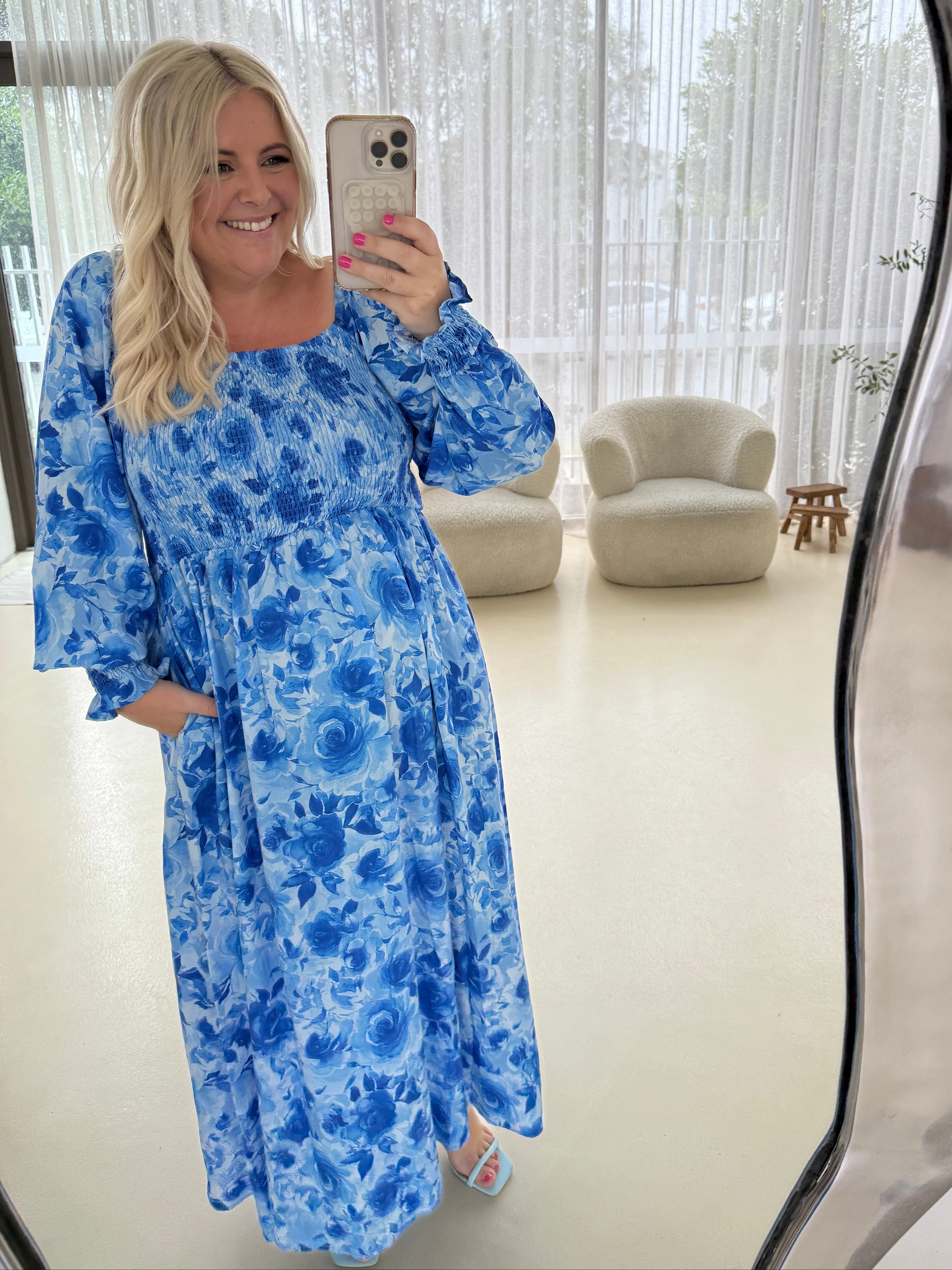 Amelia Maxi Dress in Blue Roses