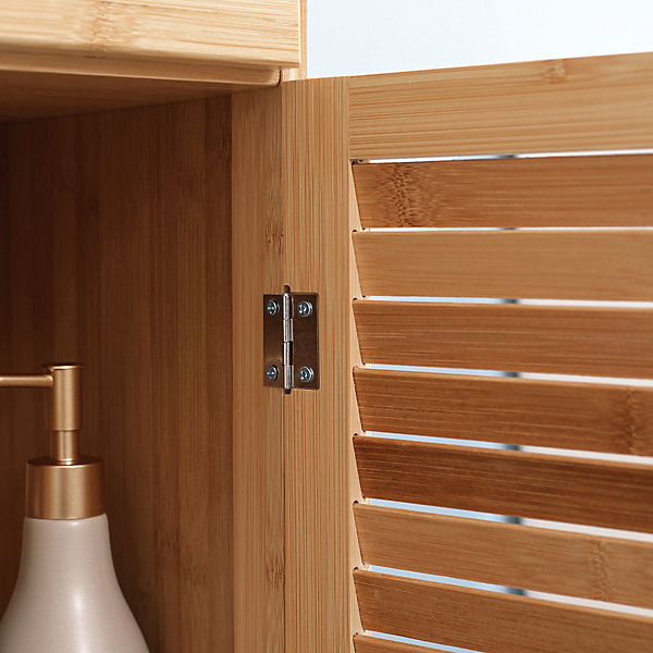 Meuble de salle de bain en bambou naturel avec tiroir et étagères