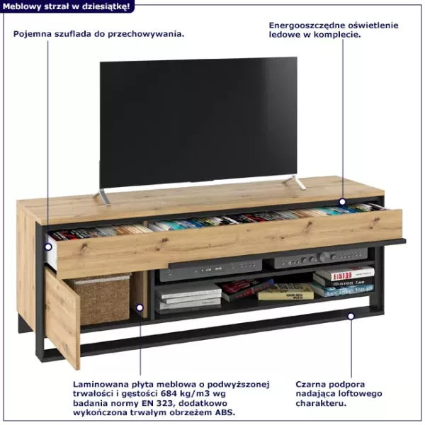 Loftowa szafka pod telewizor dąb artisan - Rivon