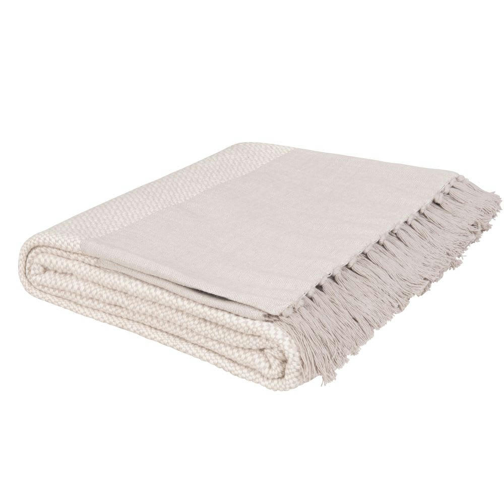 IDEAL - Plaid en coton recyclé tissé beige et écru 160x210