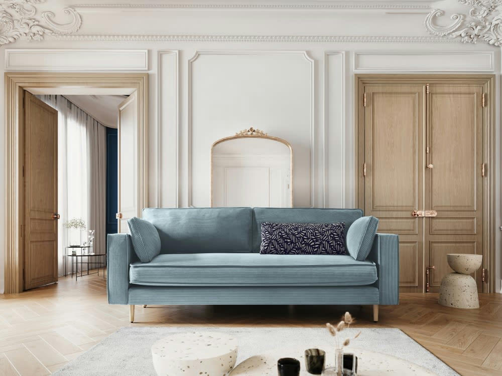 ALEXIS - Canapé 3 places en tissu structuré bleu clair