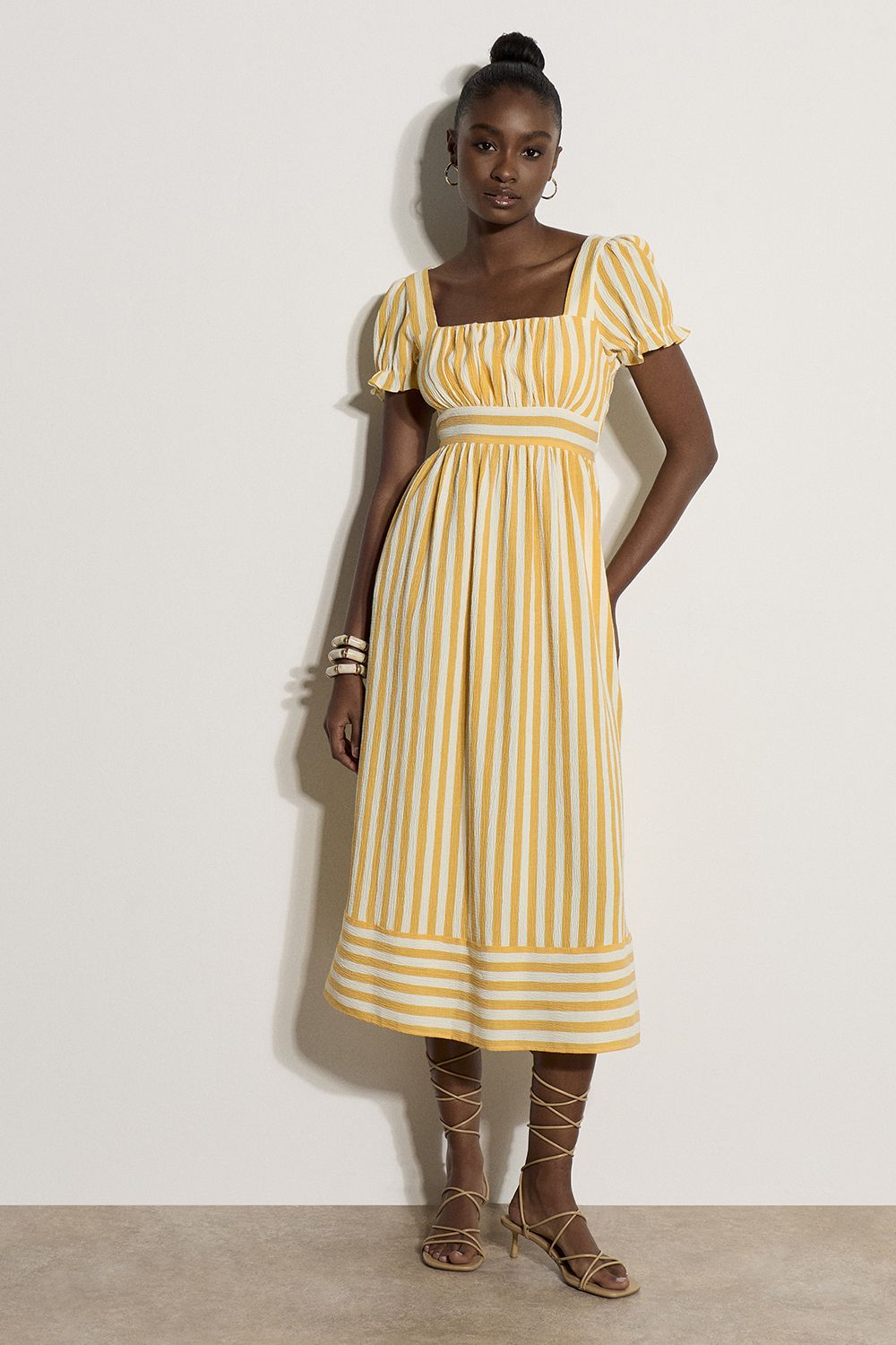 Apricot Stripe Milkmaid Midaxi Dress