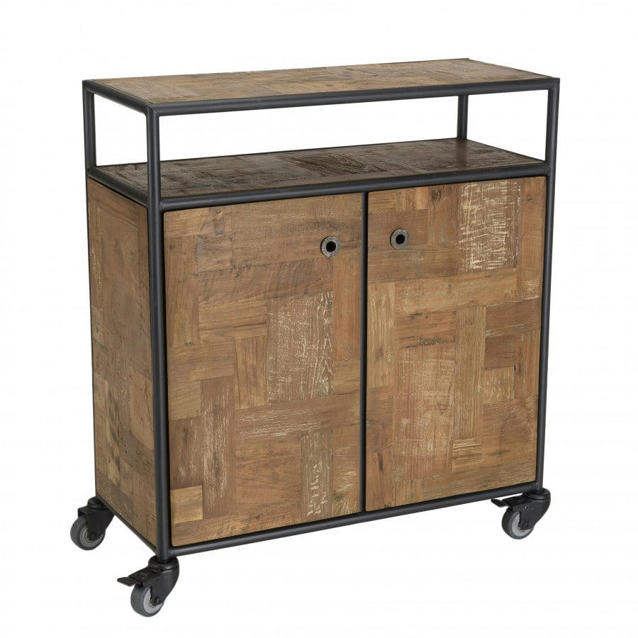 ALIDA - Buffet 2 portes 1 étagère en teck recyclé et métal noir