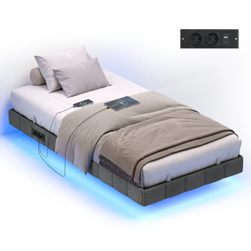Lit Flottant avec Éclairage LED et Prises Électriques