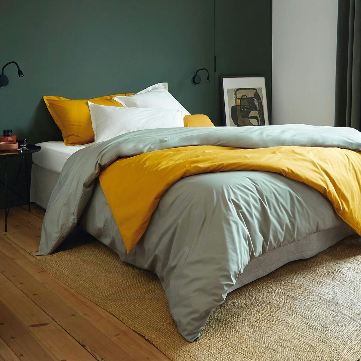 ALCOVE - Housse de couette en percale de coton vert 140 x 200 cm