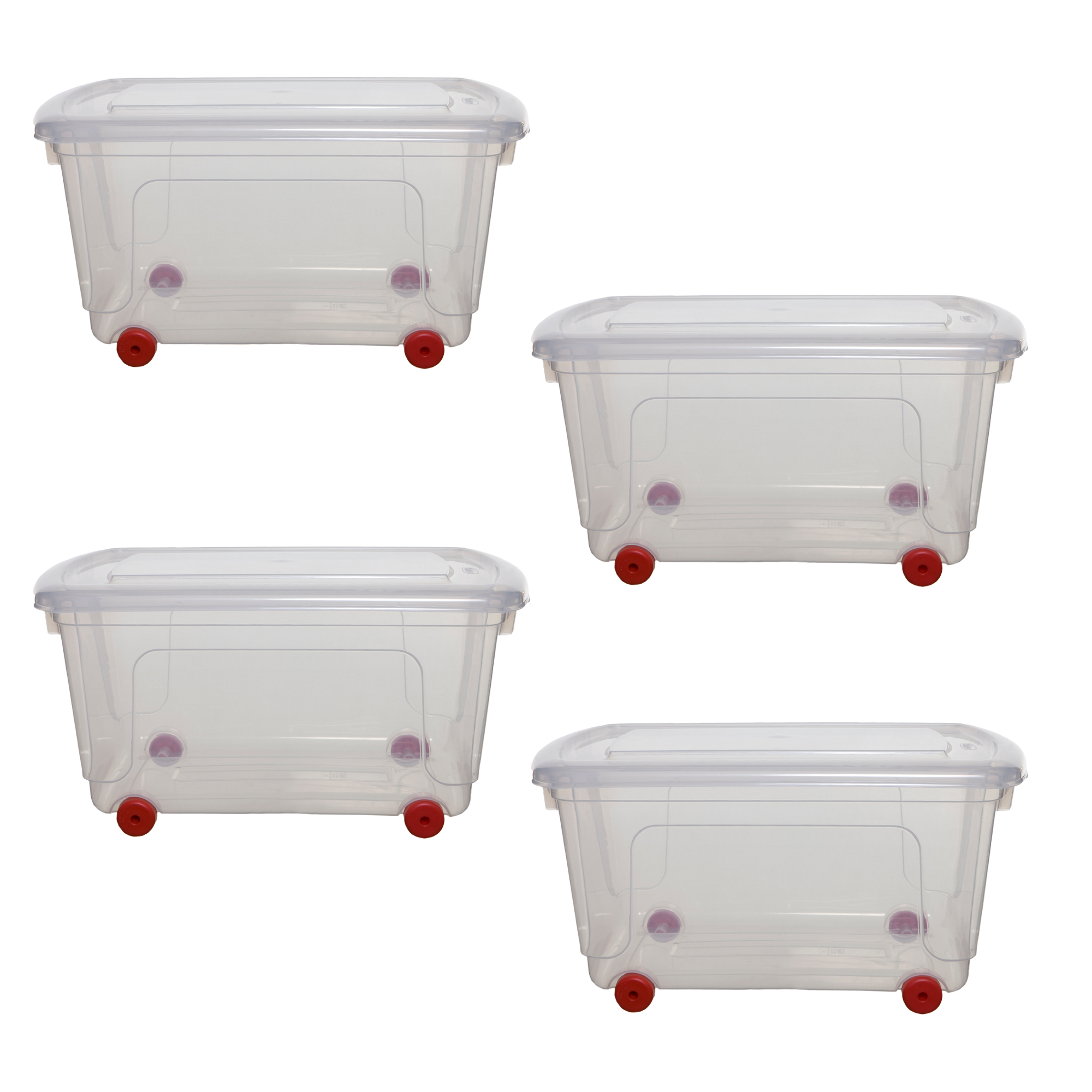 Whitefurze Allstore 45 Litre Clear Storage Box on Wheels 4 Pack Bundle