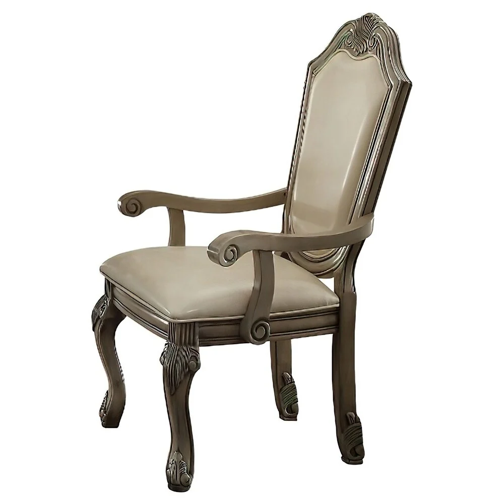 Chateau de Ville Arm Chair (Set-2) in PU & Antique White