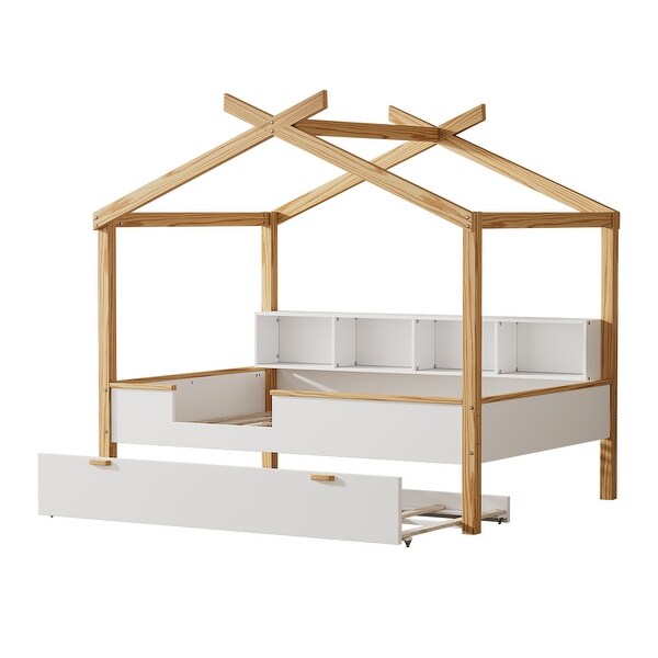 3 Pieces Bedroom Sets,House Bed with Trundle, Nightstand and 6-Drawer Chest