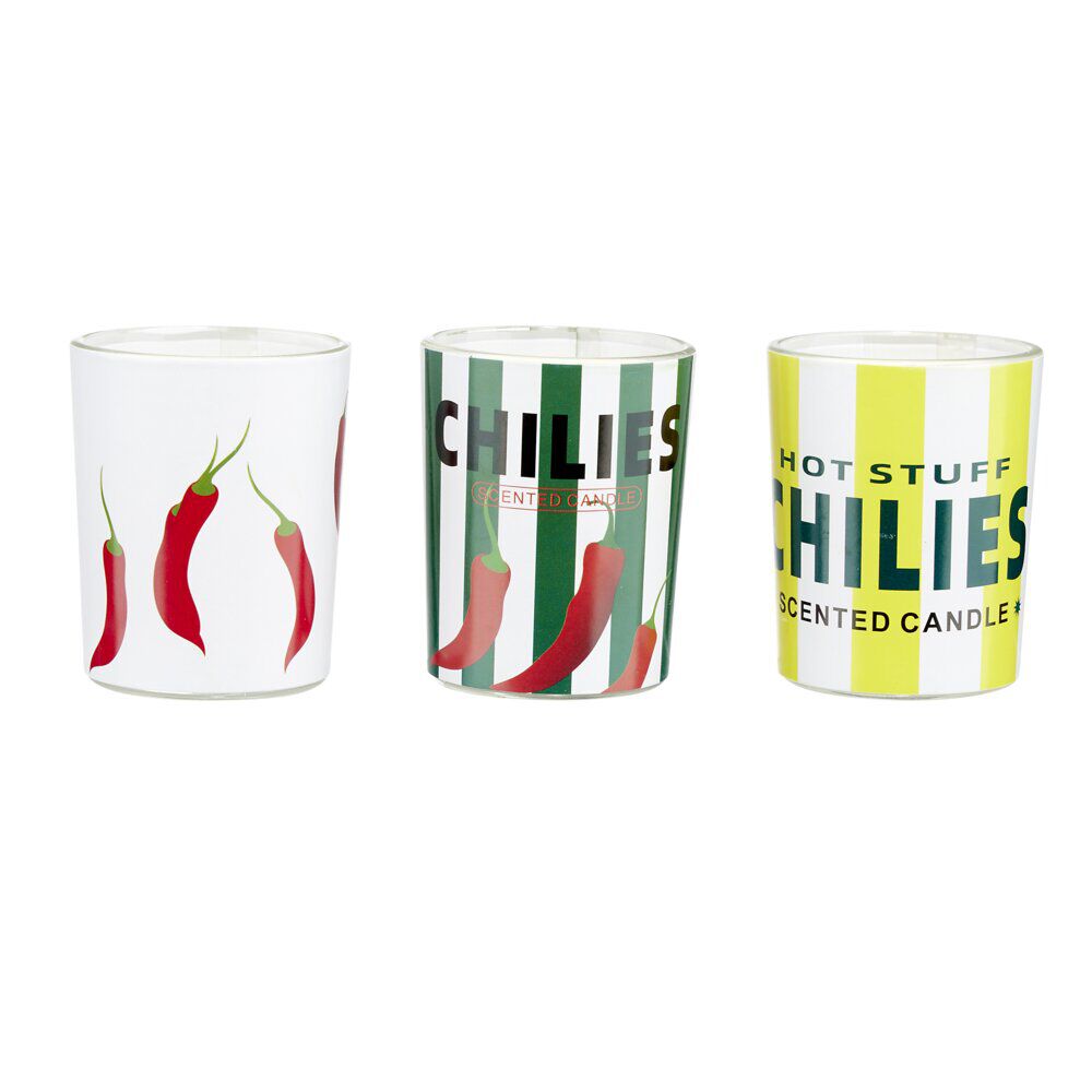Bougie parfumée x3 dans pot verre décoré Ø5xH6cm (3 modèles)
