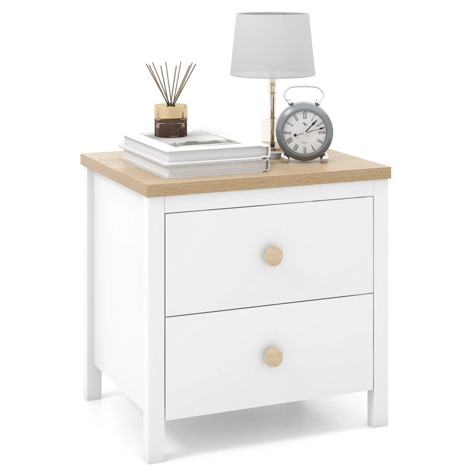 2-Drawer Wooden Nightstand Bedside Table with Storage for Bedroom or Living Room Use