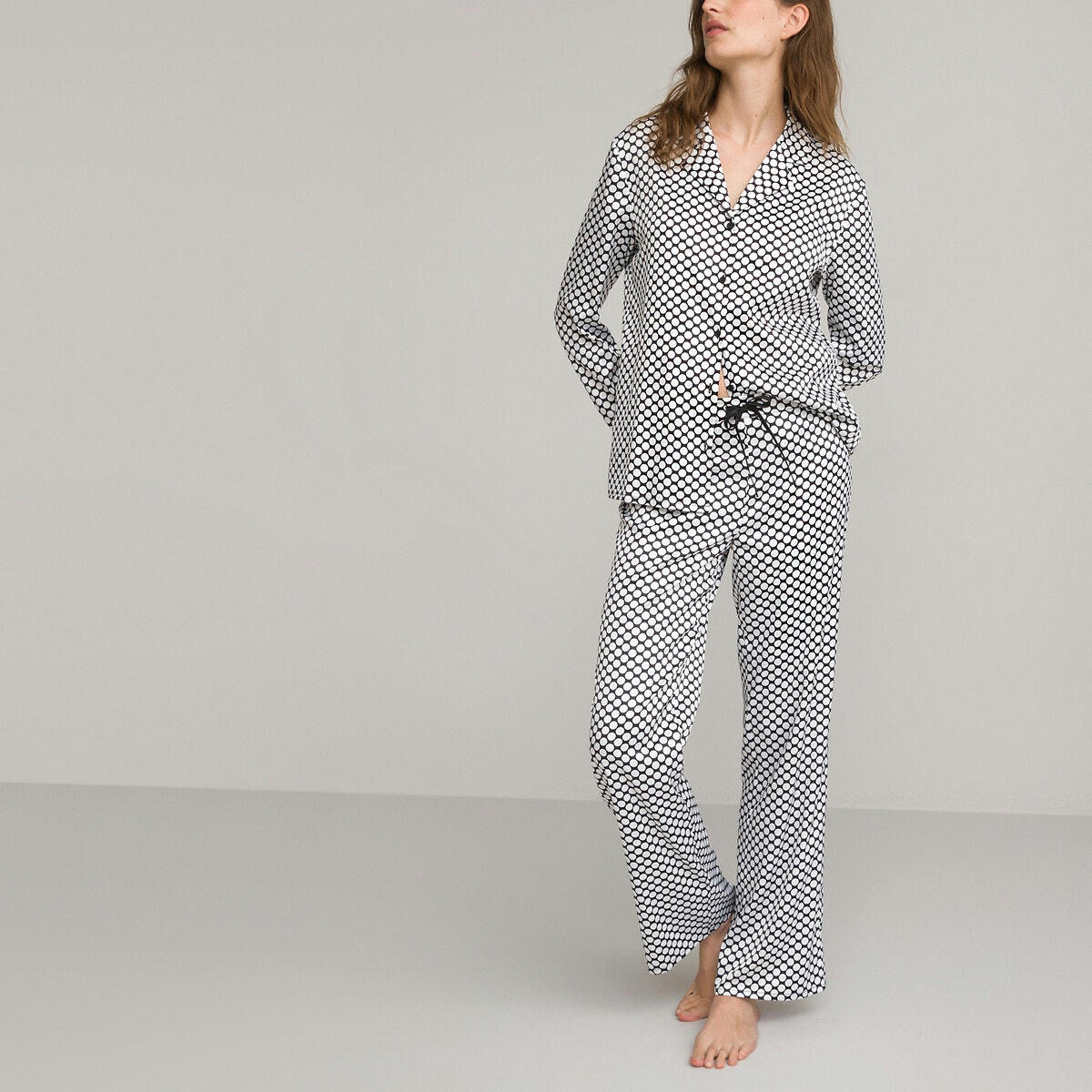 Pyjama forme grand-père en satin imprimé