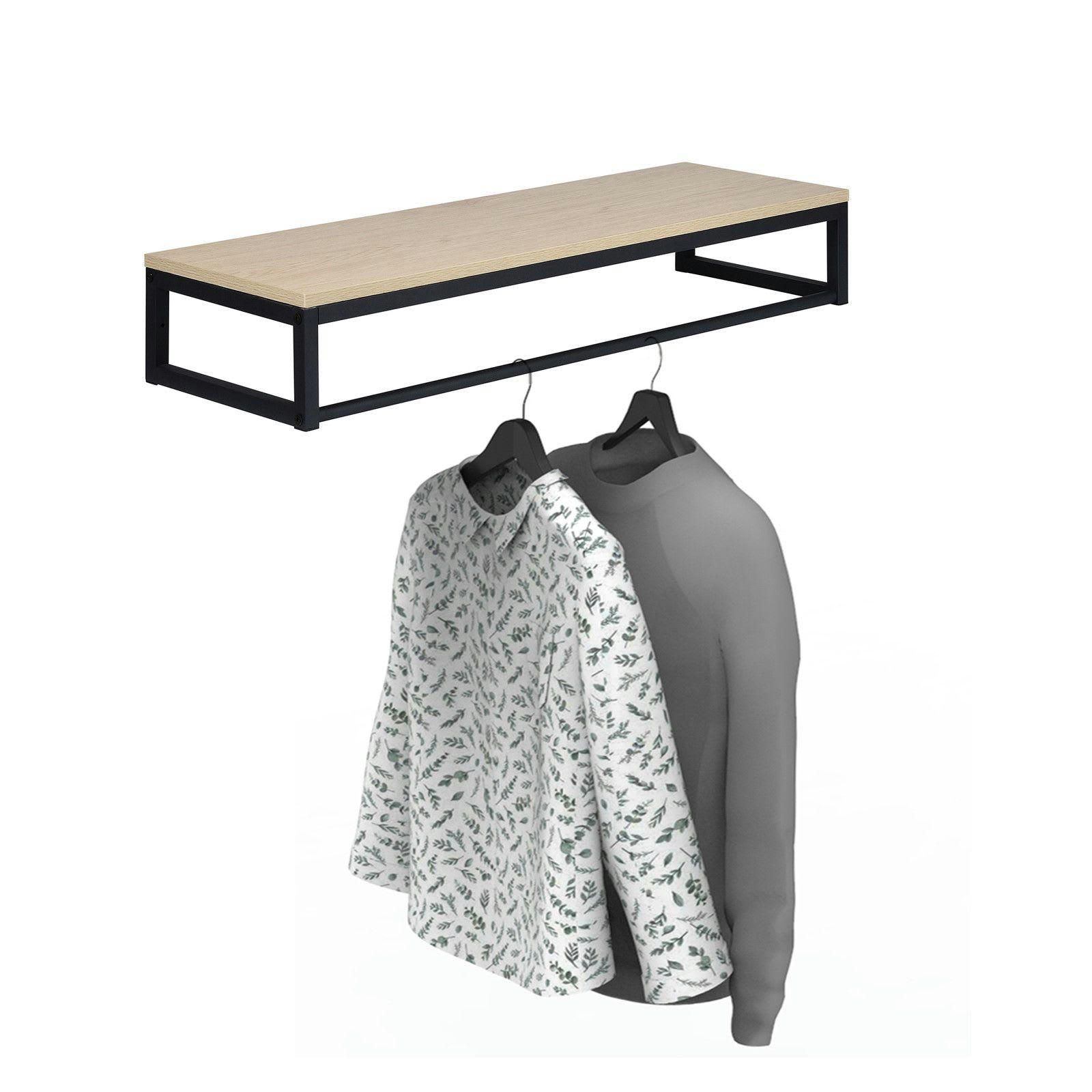 GRIF - Penderie étagère murale bois et métal L90 cm  Métal noir et bois