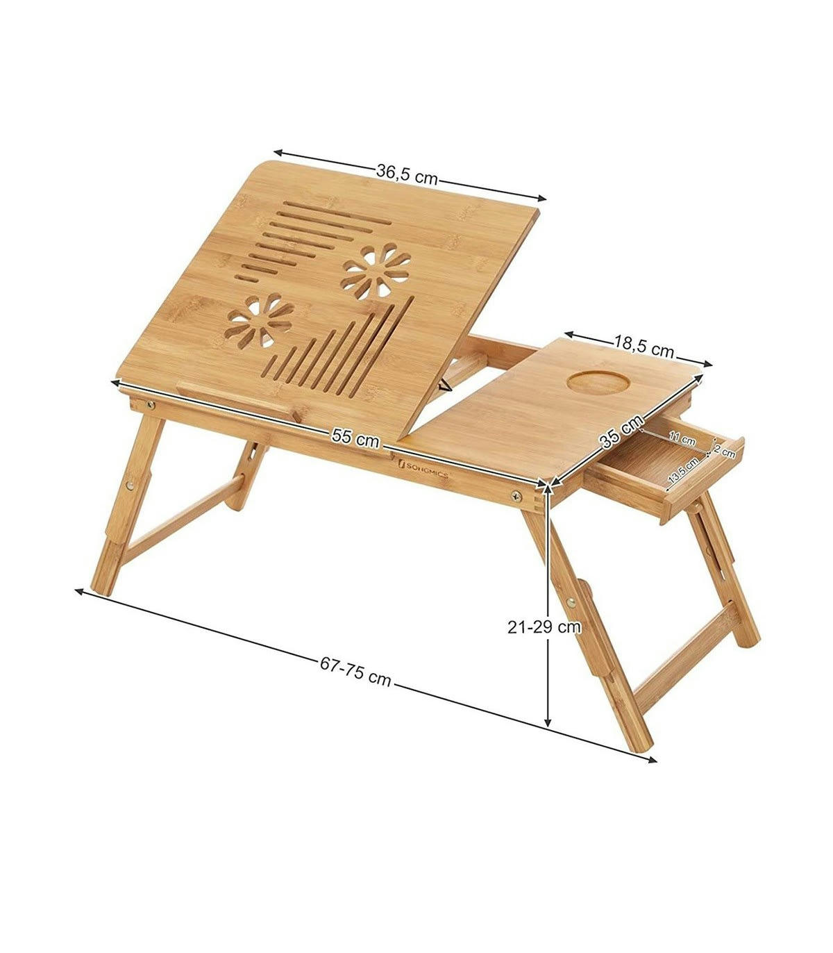 - Table de lit pliable en bambou inclinable - L55 cm