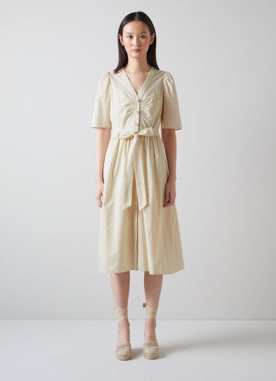 Hendrick Beige and Silver Stripe Cotton Dress