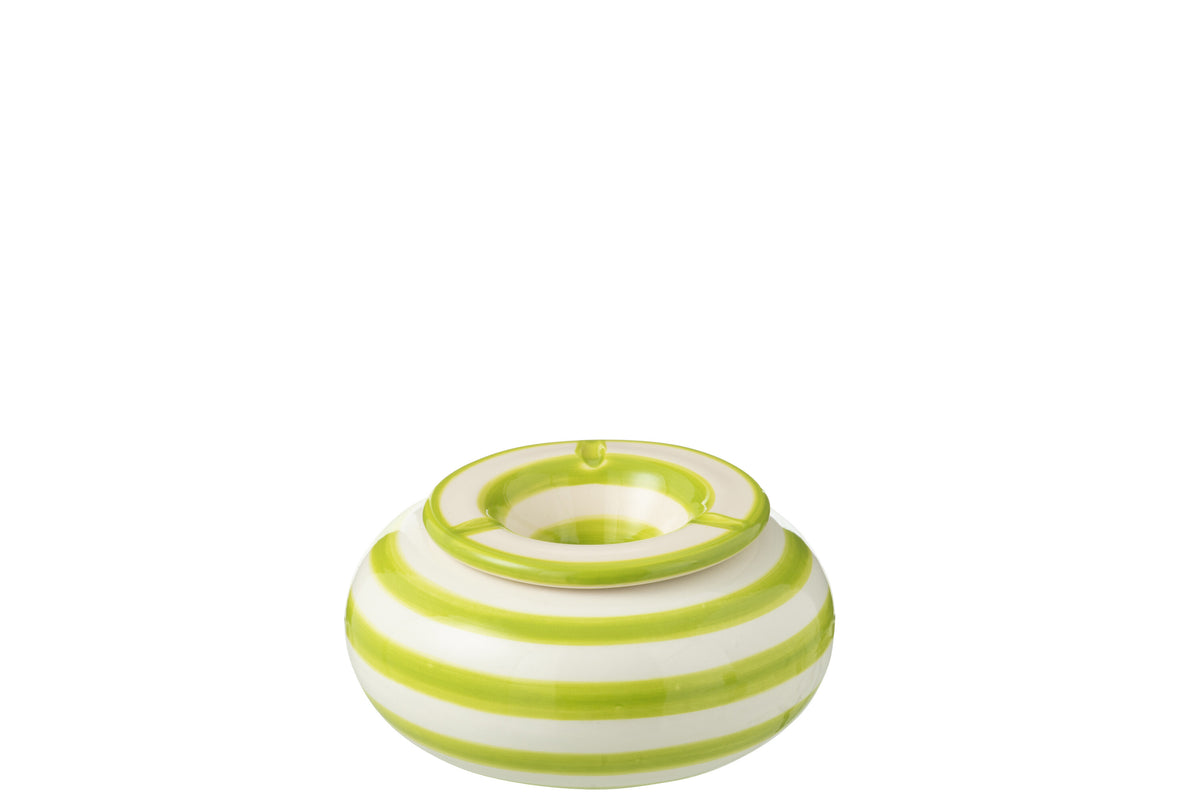 J-Line asbak Granada Stripes - keramiek - wit/groen - large