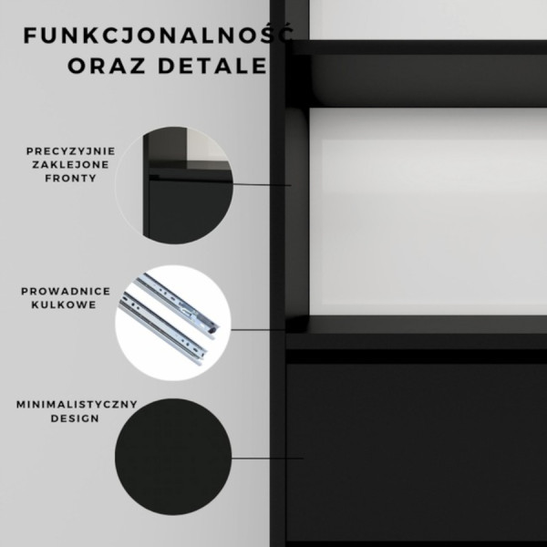 Regał z 3 szufladami i półkami na książki nowoczesny design stylowy Czarny