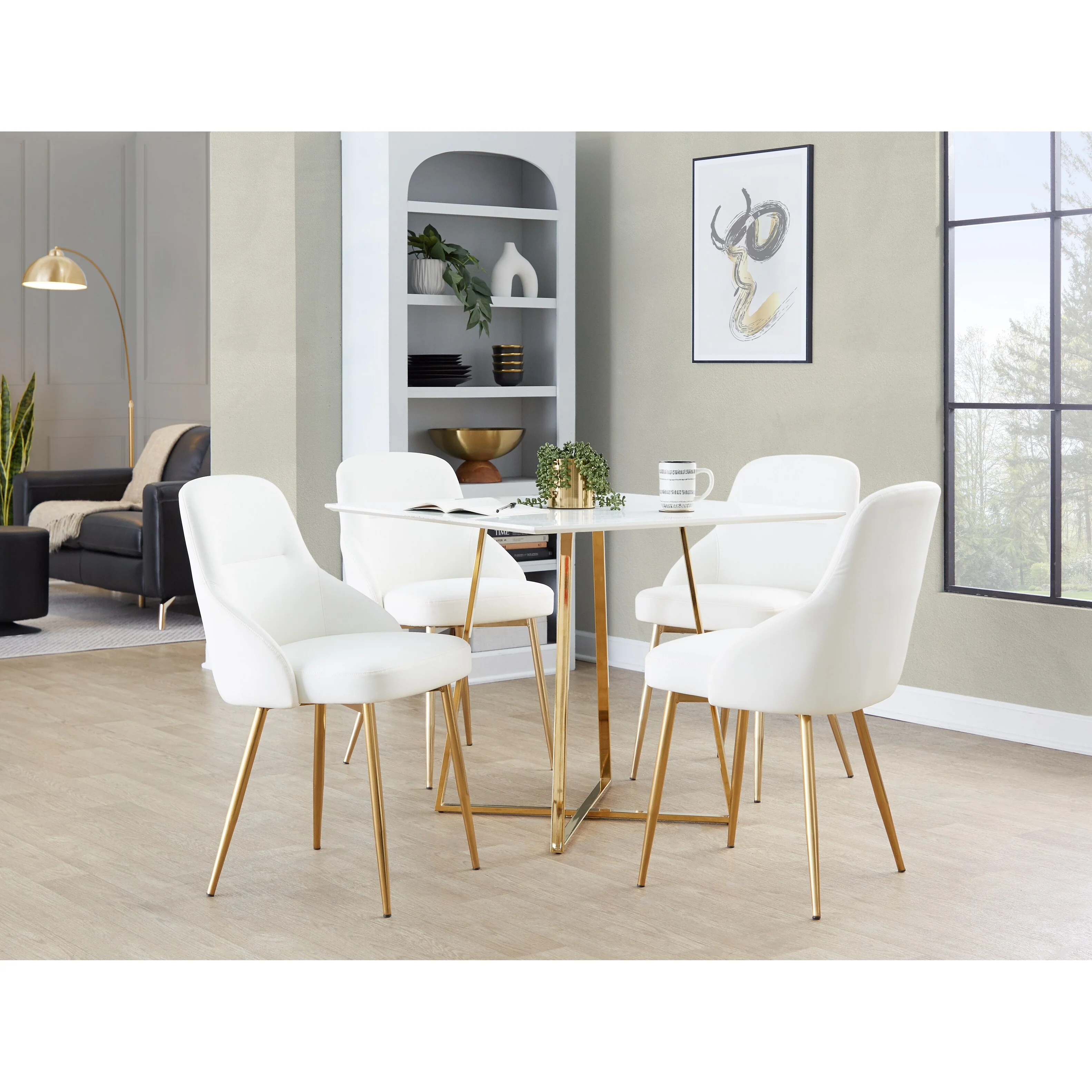 York Upholstered Contemporary Chair in Gold Metal - Set of 2