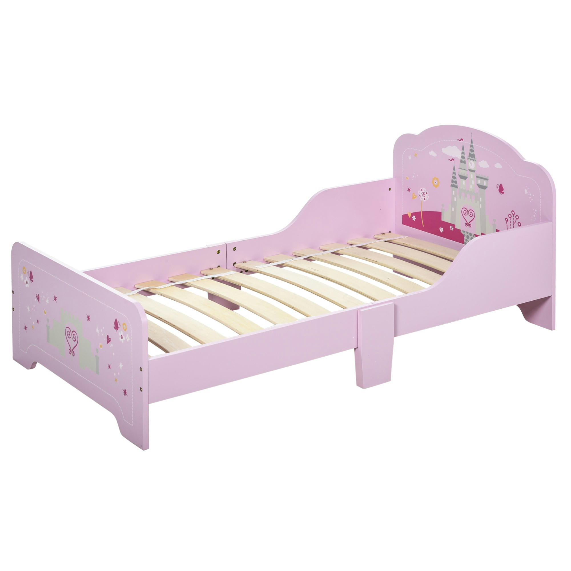 - Lit d'enfant design princesse motif château sommier inclus rose
